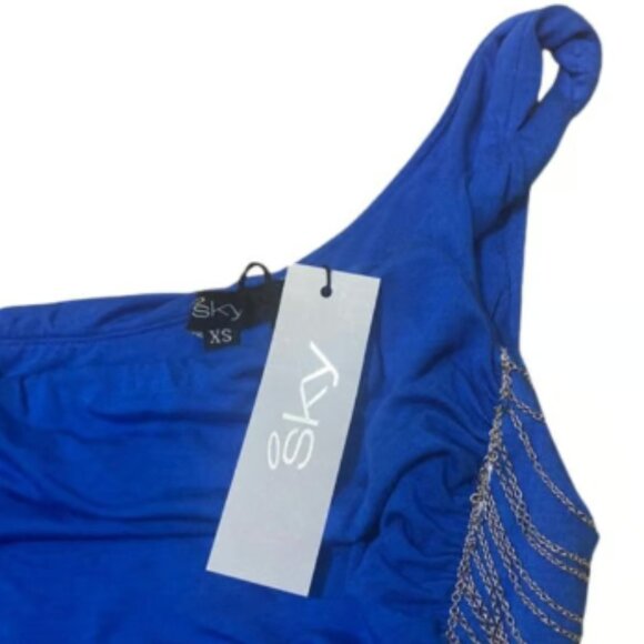 SKY Women's Casual Celeb Style One-Shoulder Dress w Side-Chain Accent Size XS - Picture 4 of 5